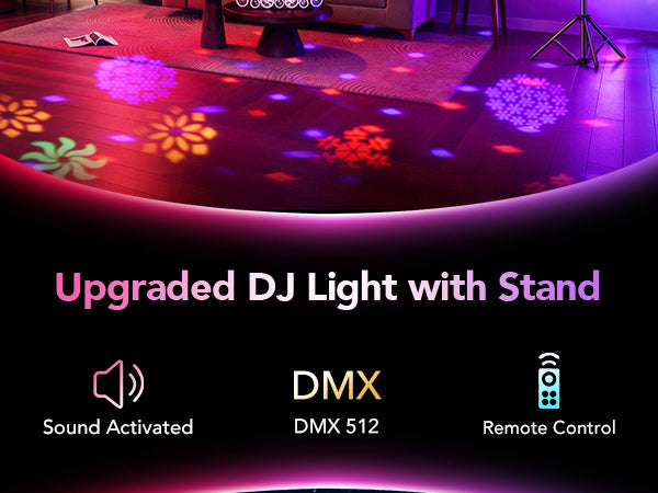 KeoBin L2700B 7-in-1 DJ-Lichter mit Ständer | 180° Discokugel RGBWA+UV Stroboskop Gobo Projektor-Kit für Party Hochzeit