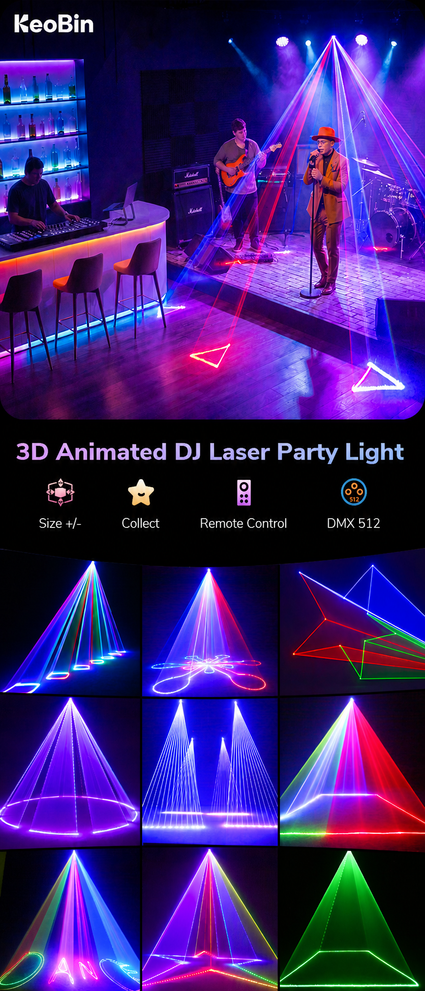 3D-DJ-Partylicht — Das ultimative RGB-Laser-Bühnenbeleuchtungssystem