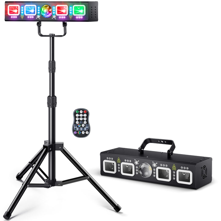 KeoBin L2500 6-in-1 Disco Lights with Tripod Stand | Rotating Ball Snowflake RGB+UV Strobe DMX for DJ Event Club