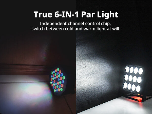 Close up of 12x16W RGBWA+UV par light LEDs with brighter light source