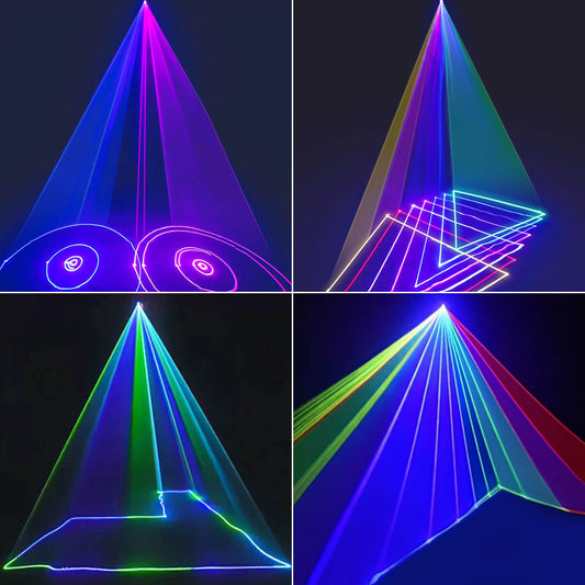 Keobin L2600 3D RGB laser party light with remote controls and colorful animation beam effects