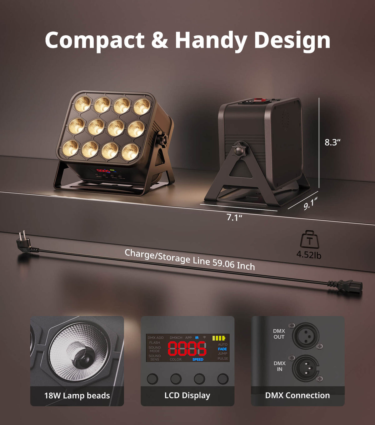 KeoBin 12x16W rechargeable RGBWA+UV par light product image