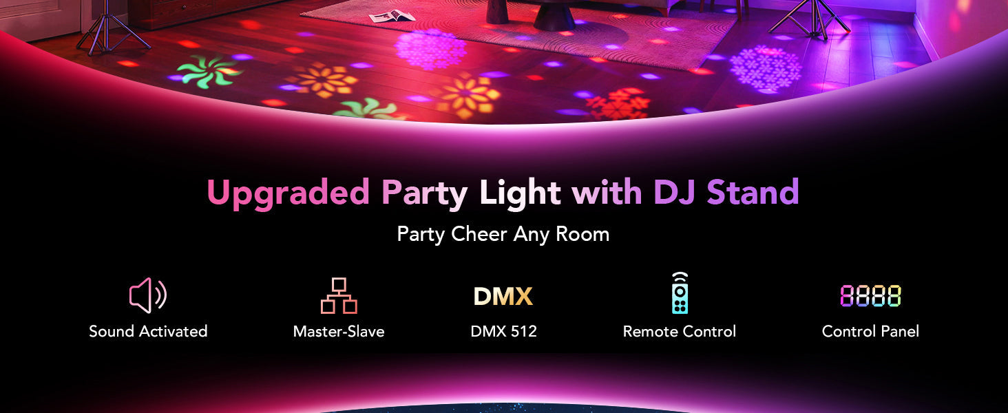 KeoBin L2700B 7-in-1 DJ-Lichter mit Ständer | 180° Discokugel RGBWA+UV Stroboskop Gobo Projektor-Kit für Party Hochzeit