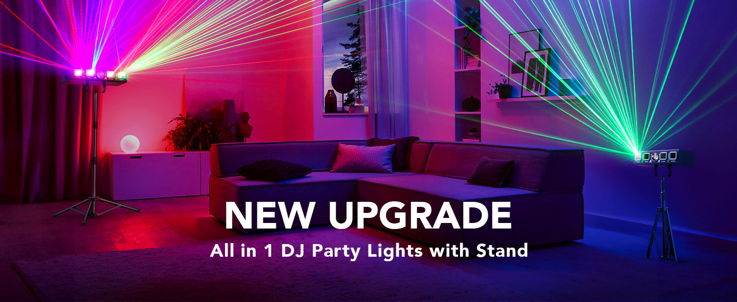 KeoBin L2500 6-in-1 Dj Lighting with Stand | Rotating Ball Snowflake RGB+UV Strobe DMX for DJ Event Club