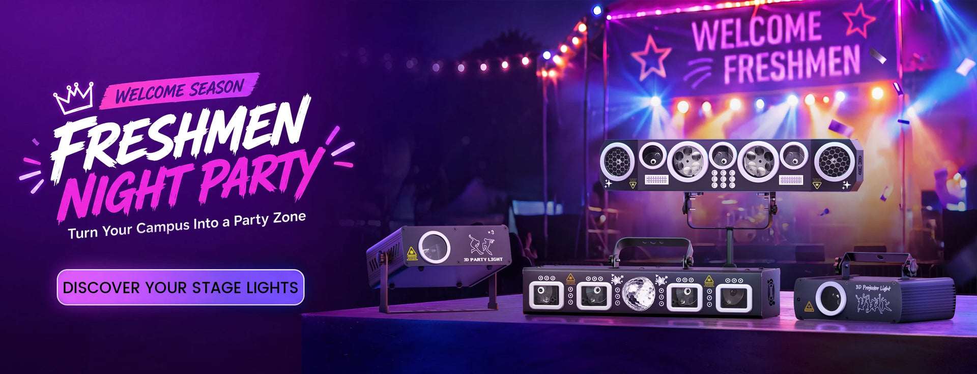 Freshmen night party stage lights for campus events