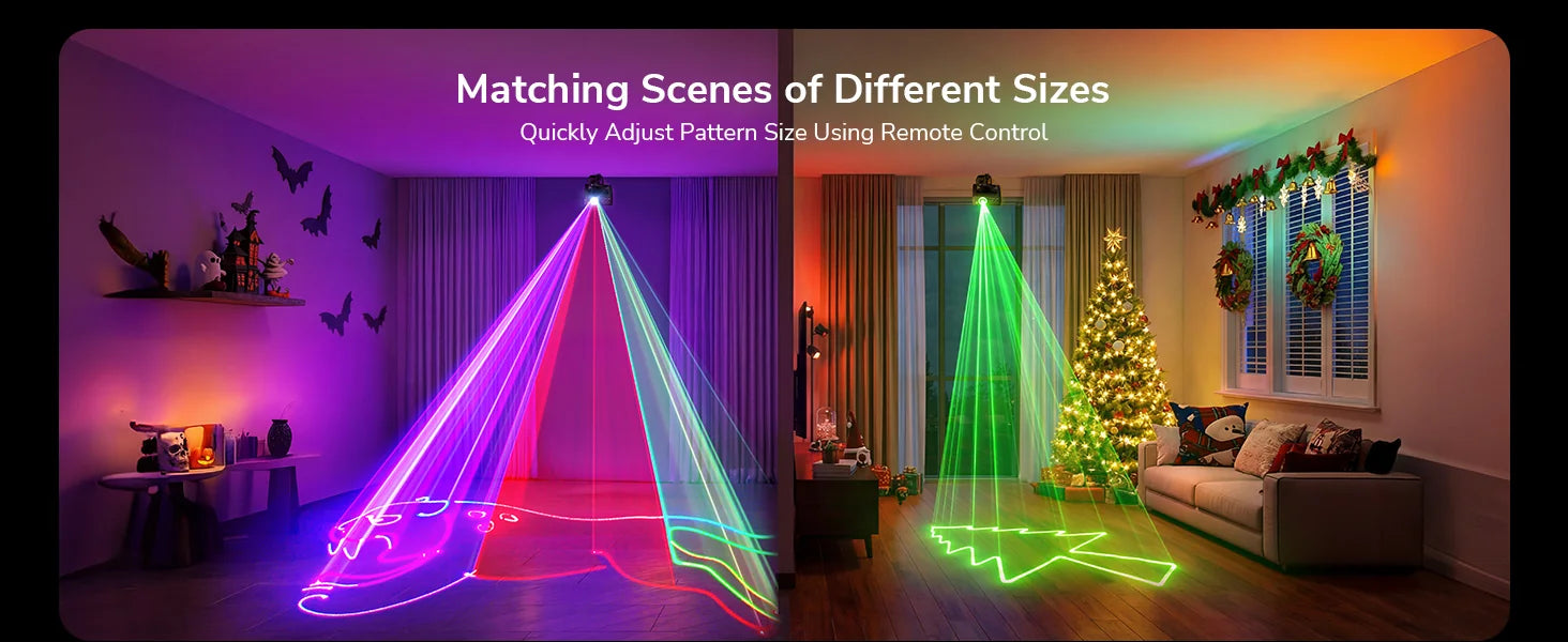 KeoBin L2600 adjustable laser projection size comparison for different room sizes