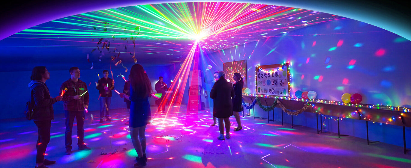 KeoBin party light creating colorful effects for a home party