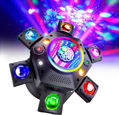 KeoBin E11 150W 7-in-1 Moving Head DJ Light with 6-Arm Beam, Laser, DMX & Sound Activation