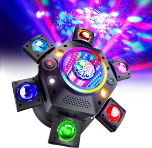 KeoBin E11 150W 7-in-1 Moving Head DJ Light with 6-Arm Beam, Laser, DMX & Sound Activation
