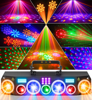 KeoBin L2700B 7-in-1 Stage Lighting System | DMX Sound Activated Disco Ball Strobe RGB+UV Gobo Effects for Party Club