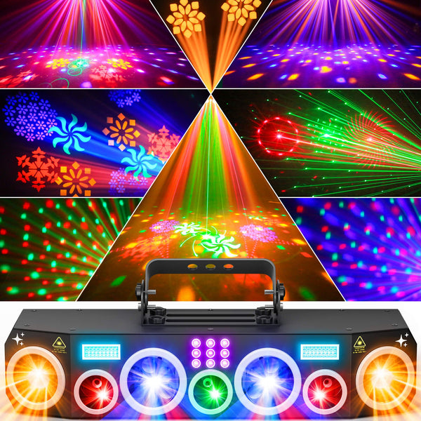 KeoBin L2700B 7-in-1 Bühnenbeleuchtungssystem | DMX Sound Activated Discokugel Stroboskop RGB+UV Gobo Effekte für Party Club