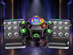 Wireless Pro Stage Setup with one real KeoBin Moving Head and two real 12x16W Rechargeable PAR Lights