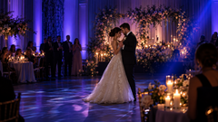 Elegant wedding reception illuminated by the Wireless Pro Stage Setup